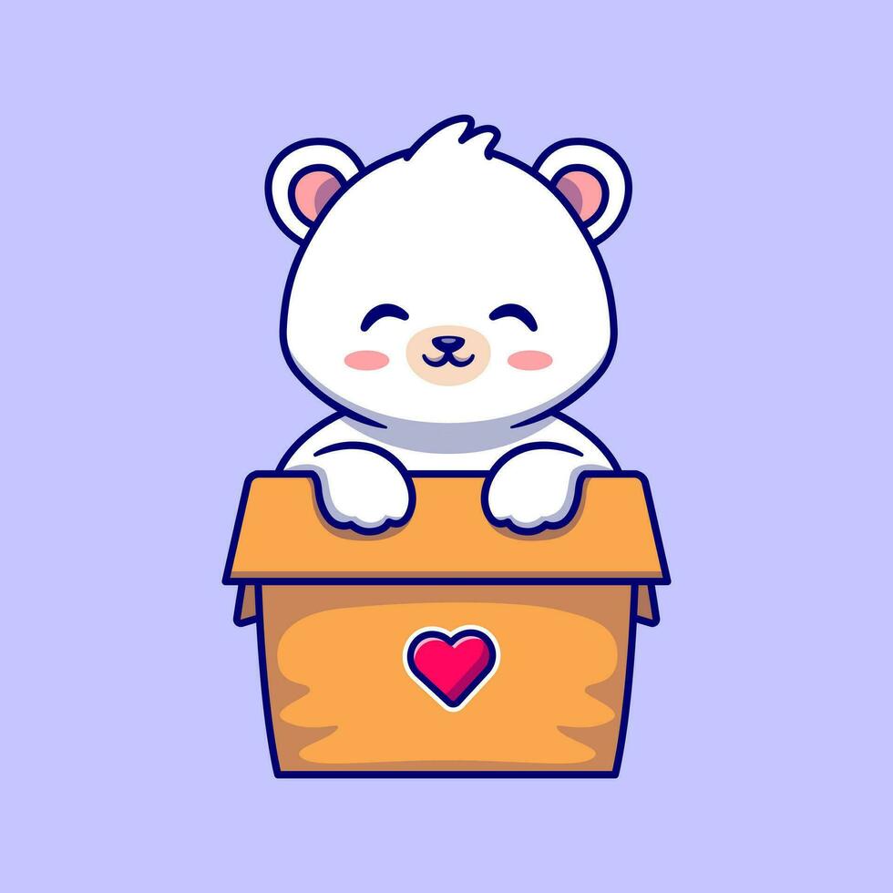Cute Polar Bear Playing In Box Cartoon Vector Icon  Illustration. Animal Nature Icon Concept Isolated Premium  Vector. Flat Cartoon Style