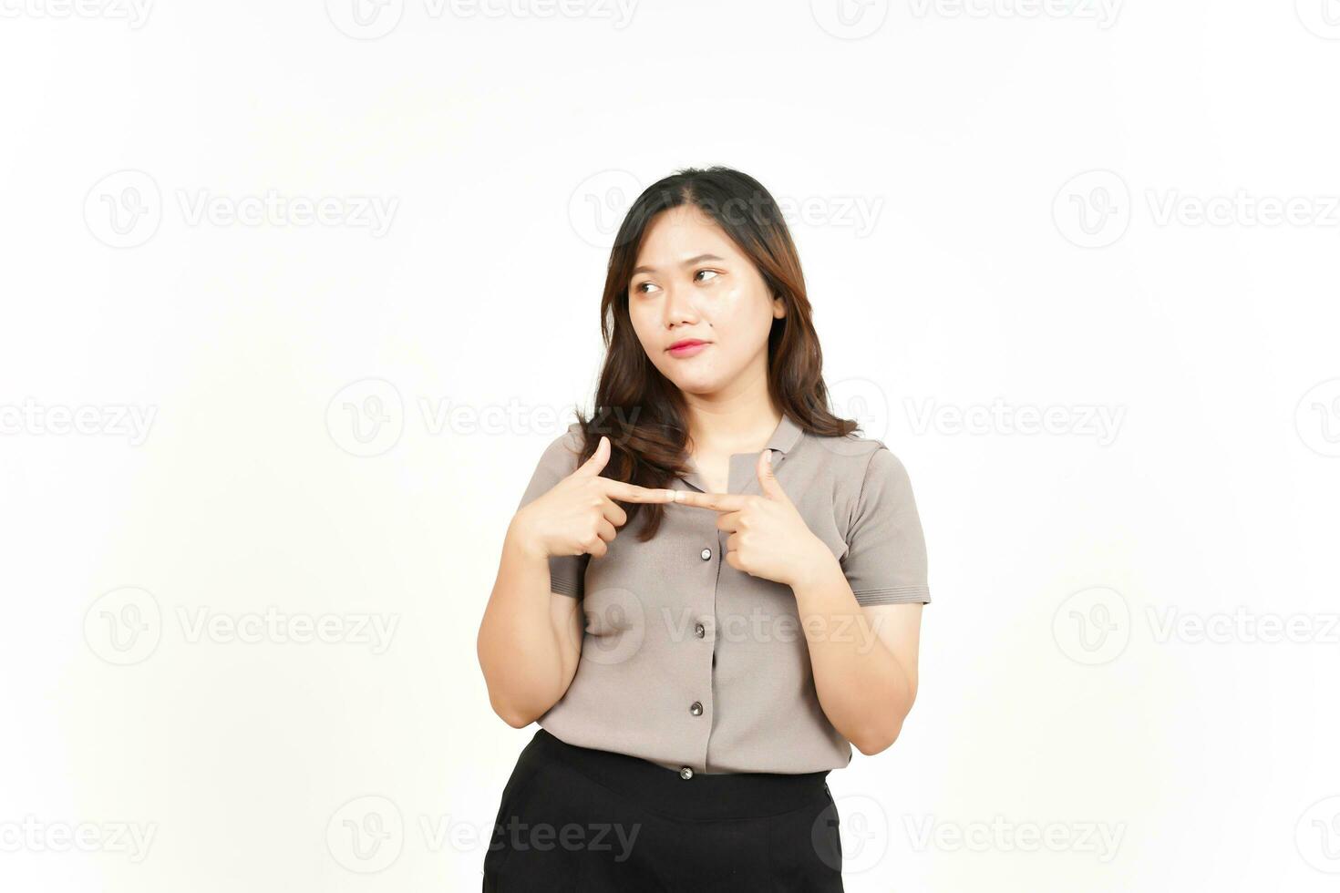 Thinking gesture Of Beautiful Asian Woman Isolated On White Background photo