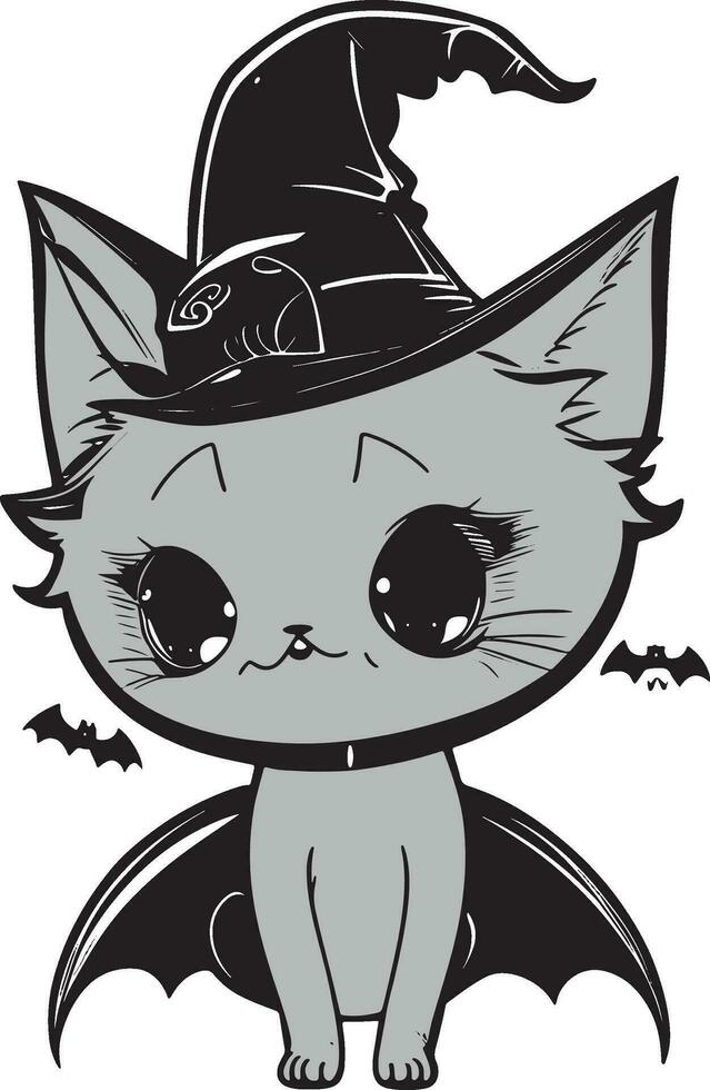 Cute Cat Wearing A Halloween Hat vector
