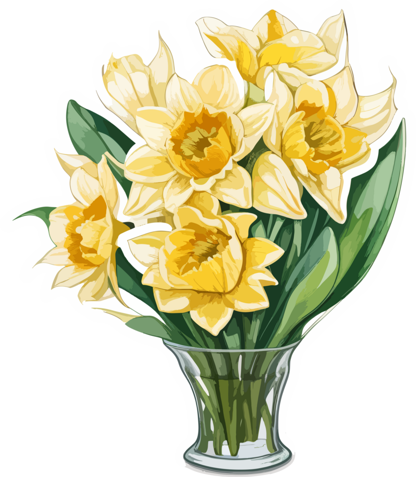 Daffodil Flower Bouquet Illustration with AI Generative png