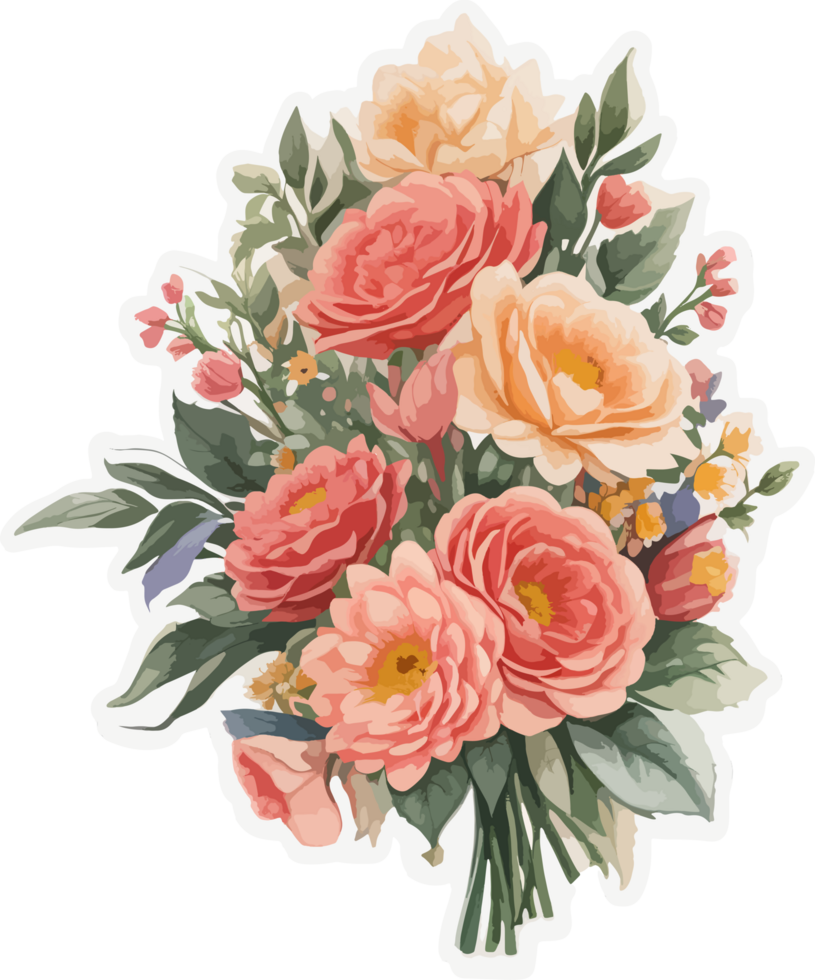 Valentine Flowers Bouquet Clip Art with AI Generative png