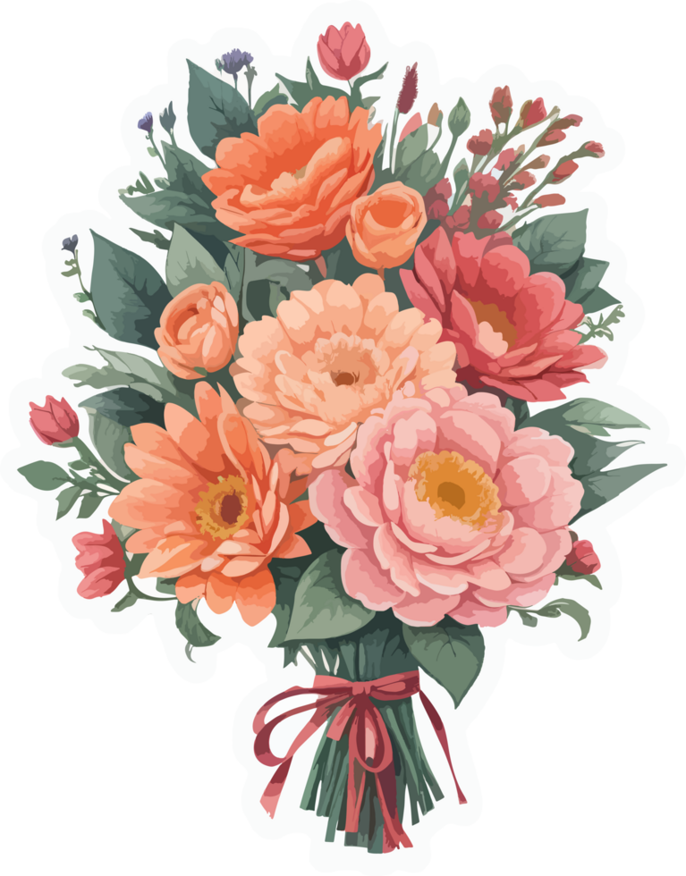 Valentine Flowers Bouquet Illustration AI Generative png