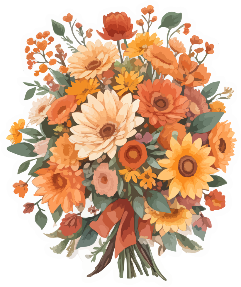 Autumn Flowers Bouquet Sticker with AI Generative png
