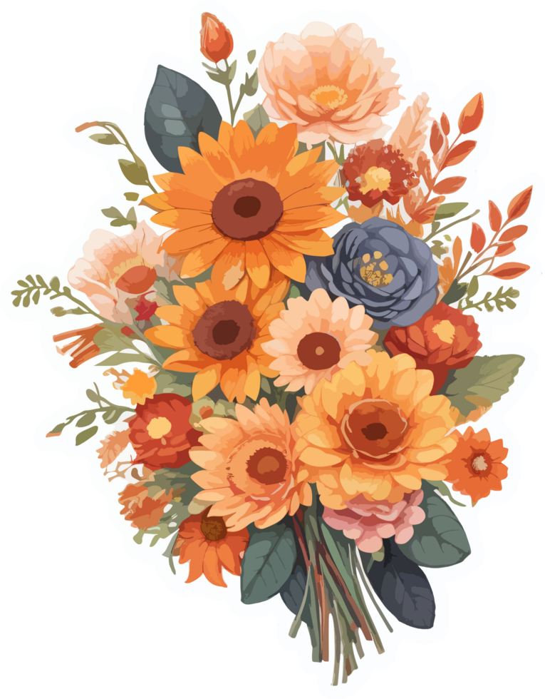 Autumn Flowers Bouquet Sticker AI Generative png
