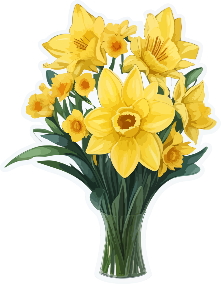 Daffodil Flower Bouquet Cartoon with AI Generative png