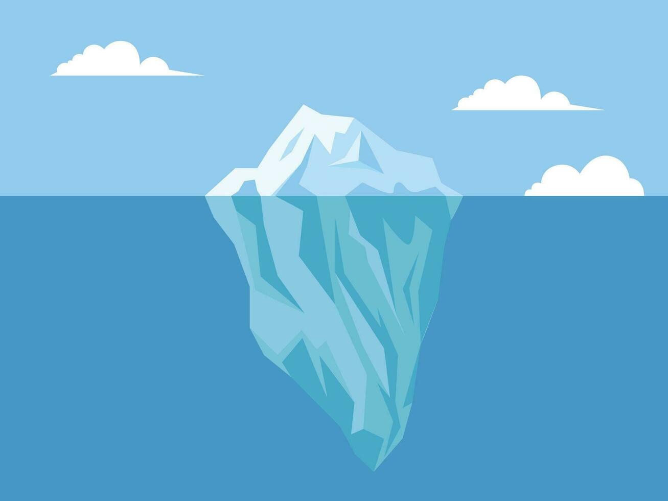 Underwater and above water landscape with iceberg vector illustration