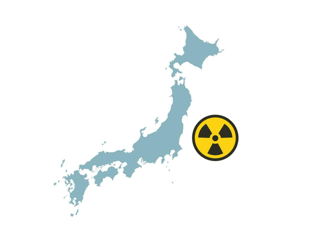 Radiation sign on map of Japan, illustration of fukushima accident vector