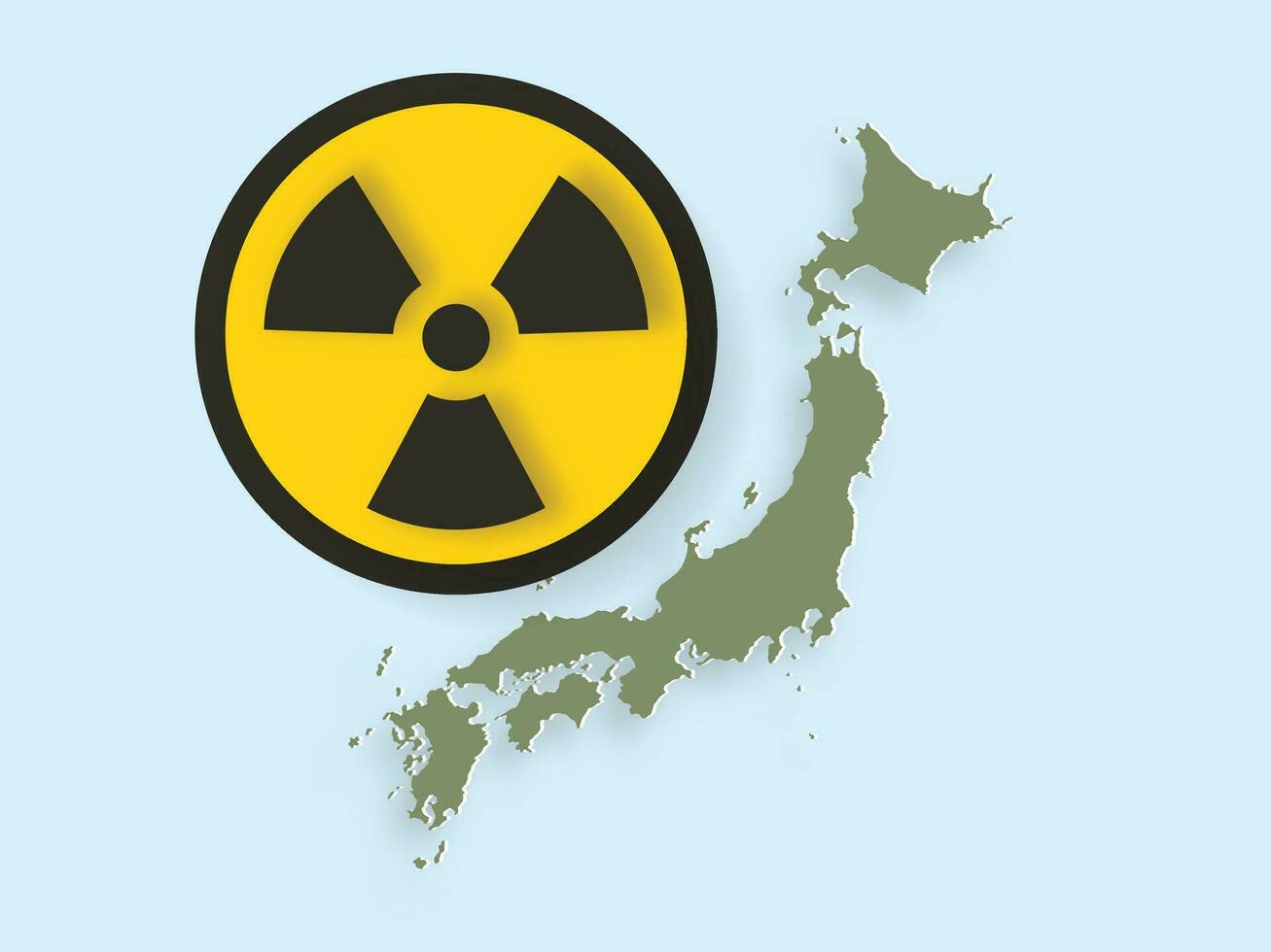 3D map of Japan with radioactive symbol vector illustration