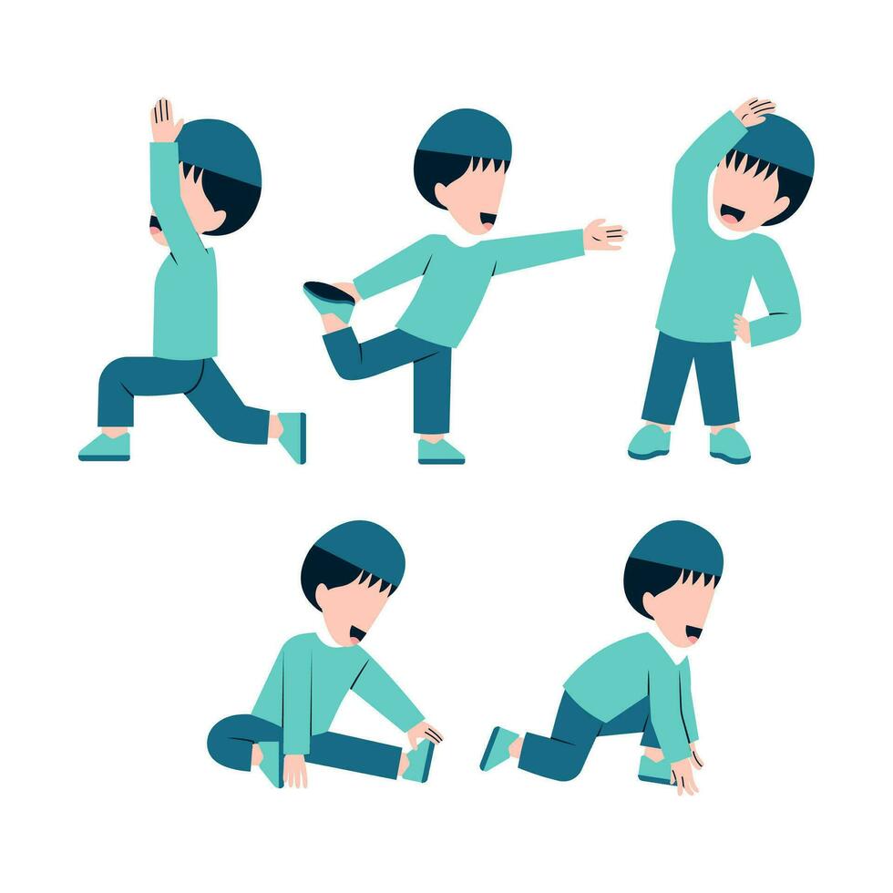 Set Of Muslim Boy Stretching vector