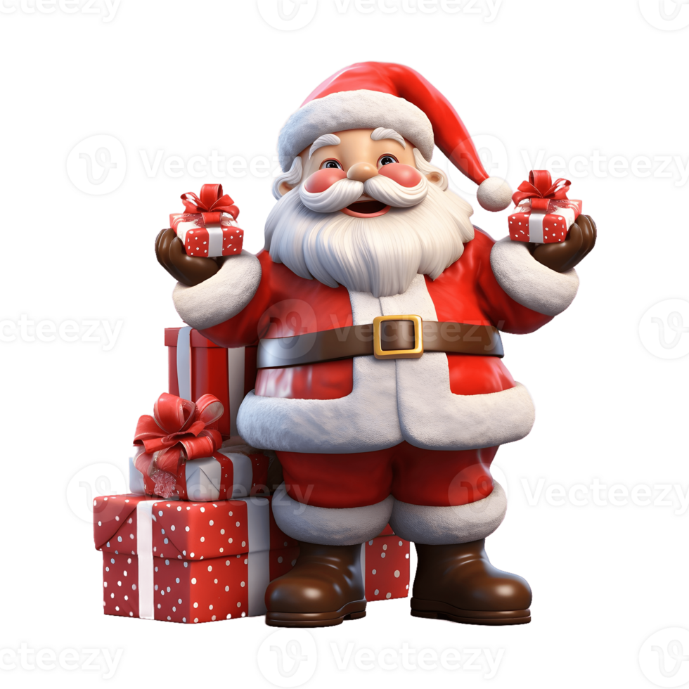 Cheerful 3D model of Santa Claus on transperent background. Funny cartoon Christmas Grandpa. Decorations for Christmas greetings card, web, advert. AI Generative. png