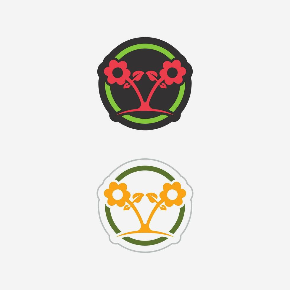 Gardening logo with shovel icon and tree with green leaves logo template. vector
