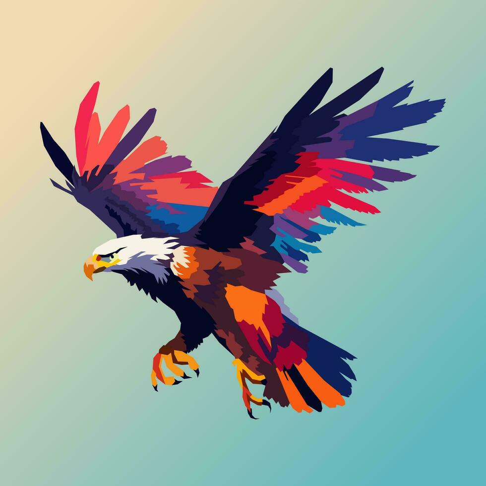 flying eagle with big wings drawn using WPAP art style, pop art, vector illustration.