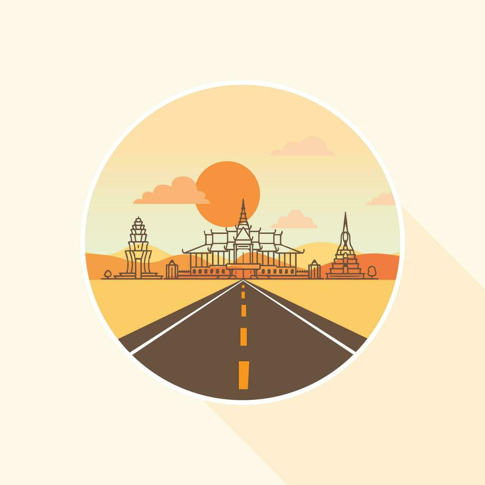 a flat design of a road with a city in the background vector