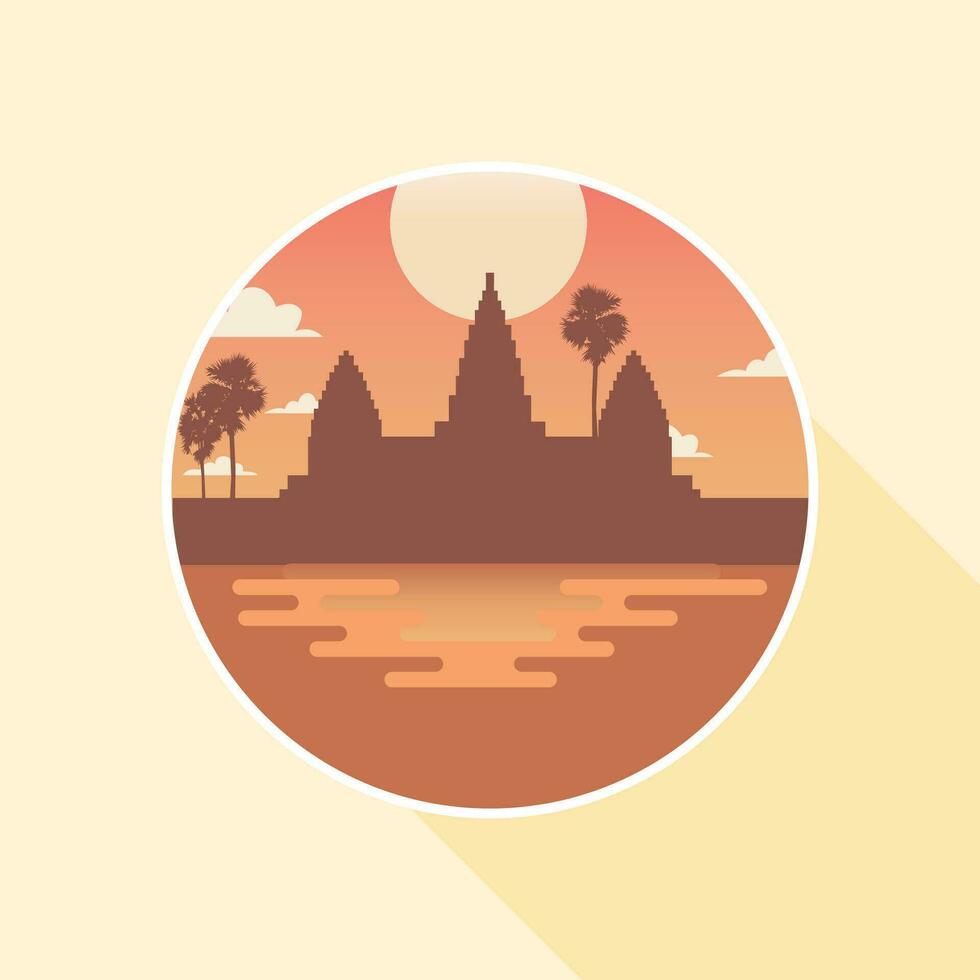 angkor wat temple in cambodia flat design vector illustration