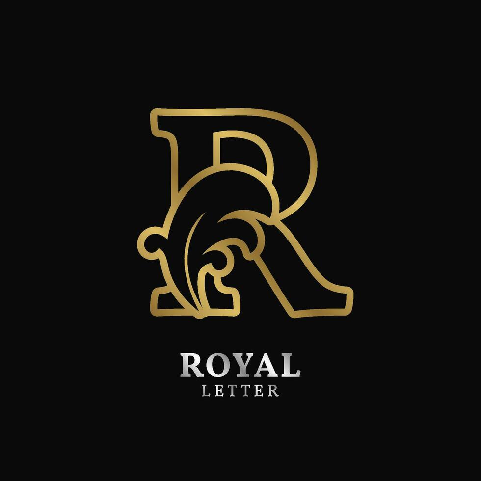 letter R floral luxurious outline style initial vector design