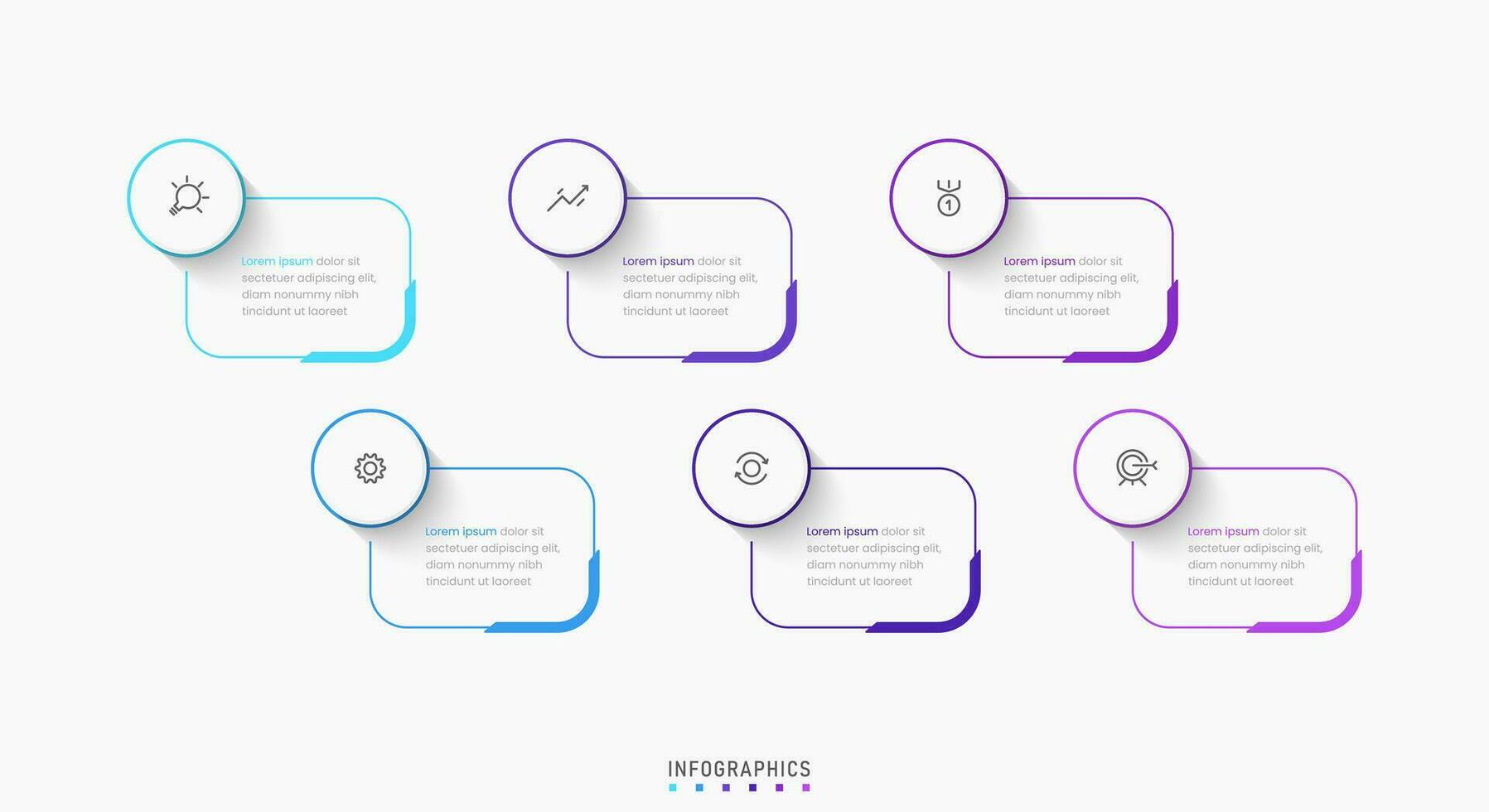 plantilla de diseño de etiquetas infográficas vectoriales con iconos y 6 opciones o pasos. se puede utilizar para diagramas de proceso, presentaciones, diseño de flujo de trabajo, banner, diagrama de flujo, gráfico de información. vector