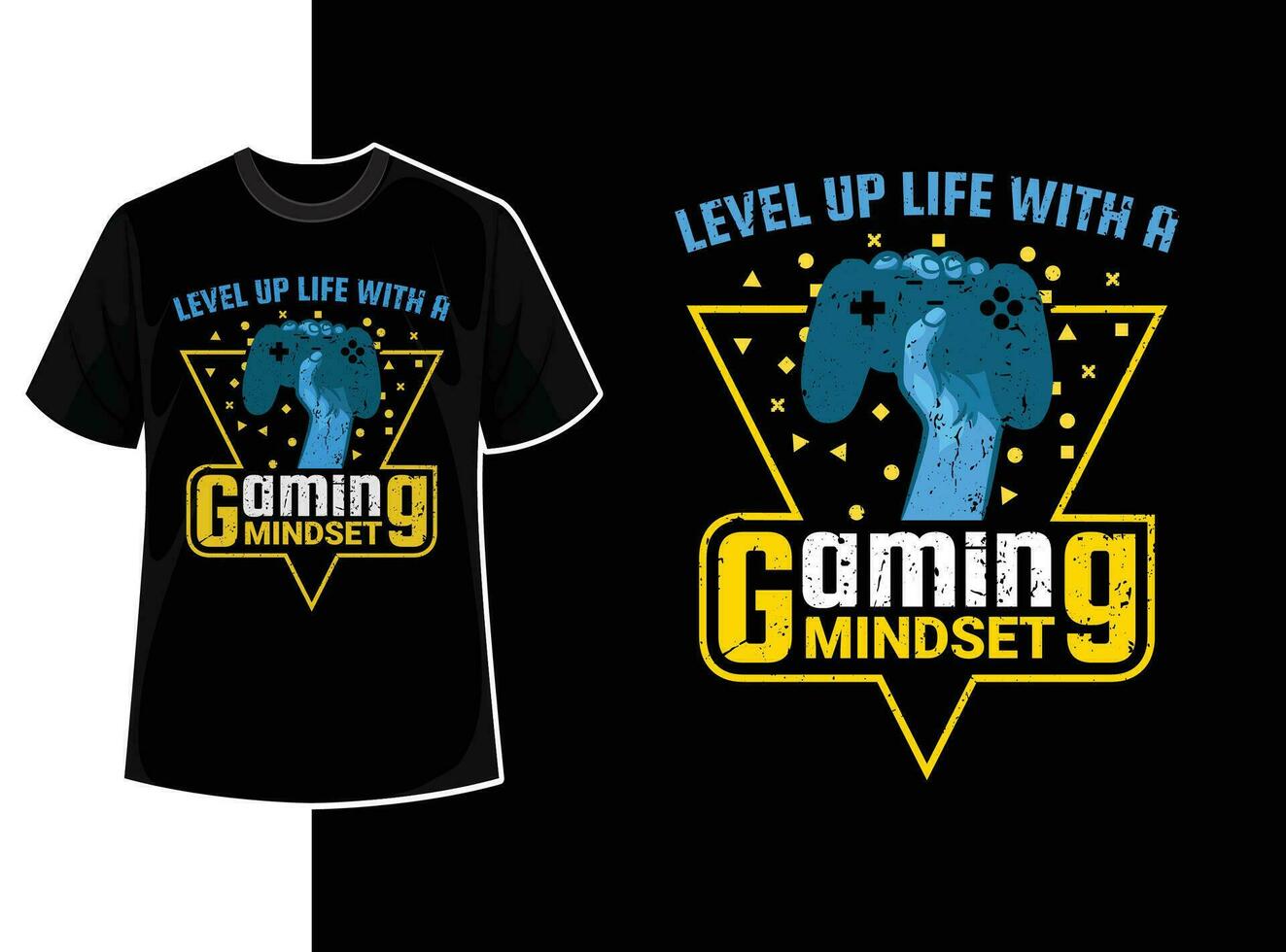 Vintage typography gaming t shirt template design with creative motivation quote and vector shape