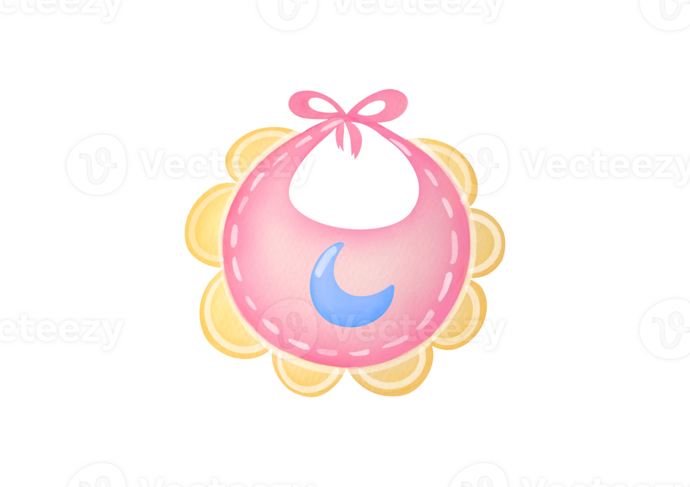 Cute pink baby bib, apron clipart baby feeding. hand drawn watercolor