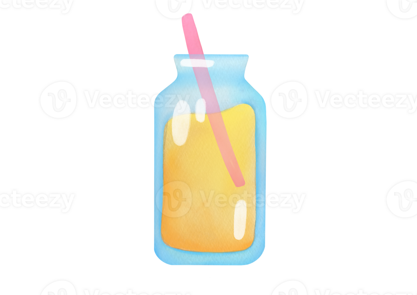 hand drawn Watercolor glass of lemon homemade lemonade with drinking tube isolated on transparent background. Refreshing cool drink, orange juice, multifruit, mango, pineapple soda. front view clipart png