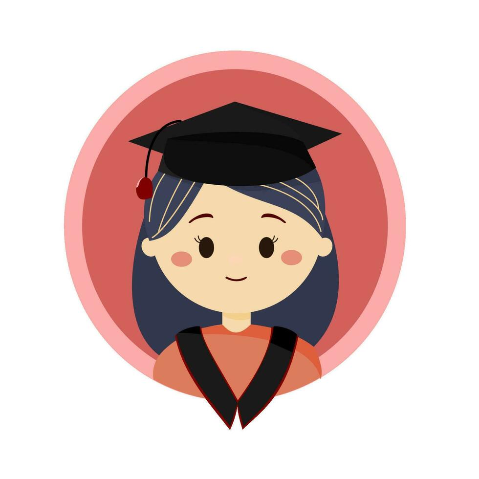 girl graduation character wear graduation hat with pink circle background vector