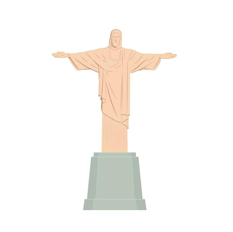 Christ The Redeemer Statue in Rio de Janeiro Brazil illustration flat vector. World famous landmarks. vector