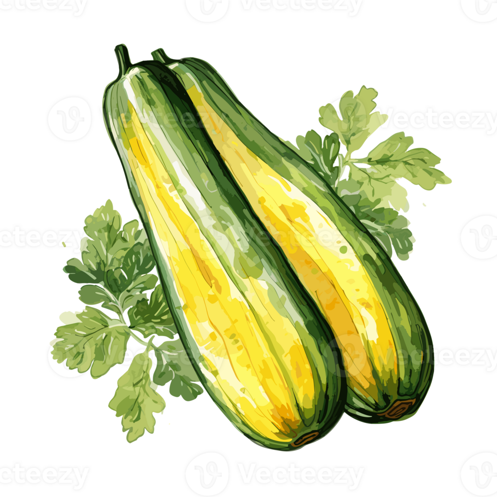 Zucchini watercolor illustration, Vegetable isolated on transparent background, AI Generative png