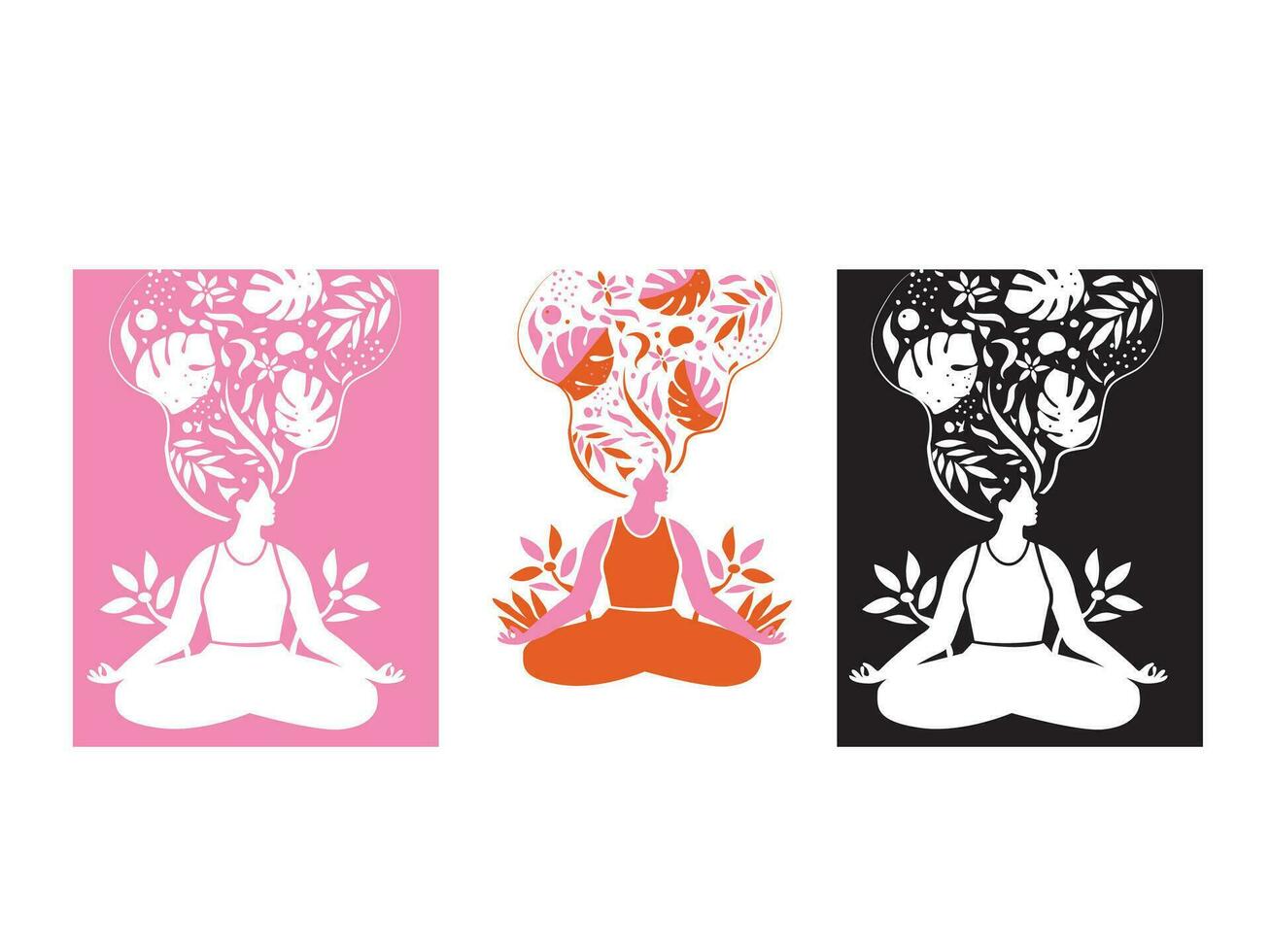 yoga niña meditación con naturaleza ilustración vector