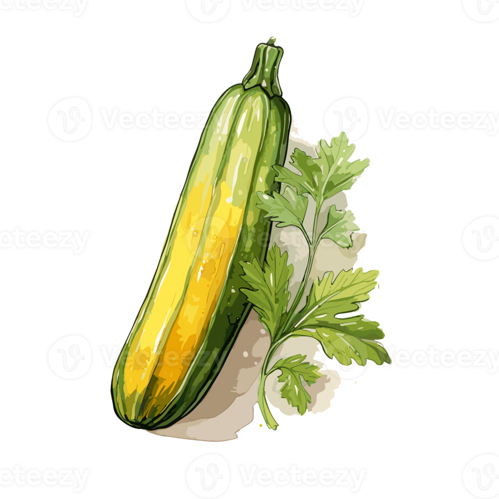 Zucchini watercolor illustration, Vegetable isolated on transparent background, AI Generative png