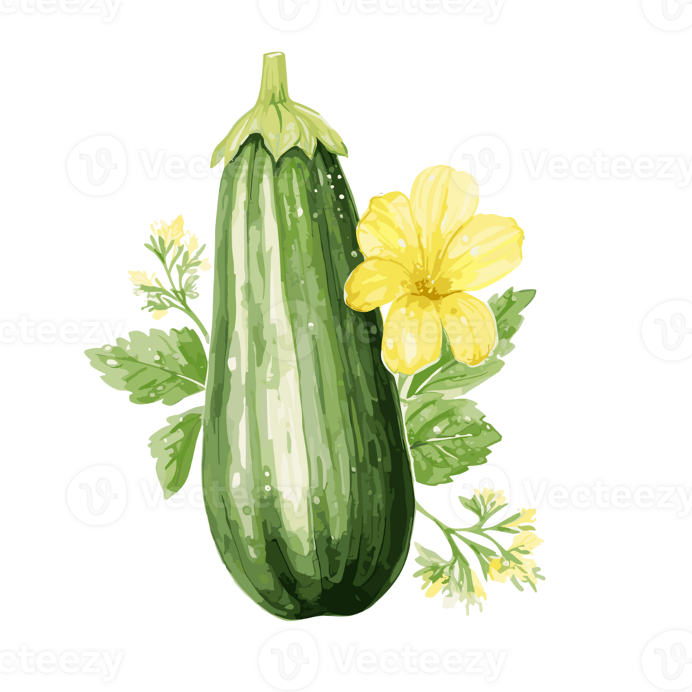 Zucchini watercolor illustration, Vegetable isolated on transparent background, AI Generative png