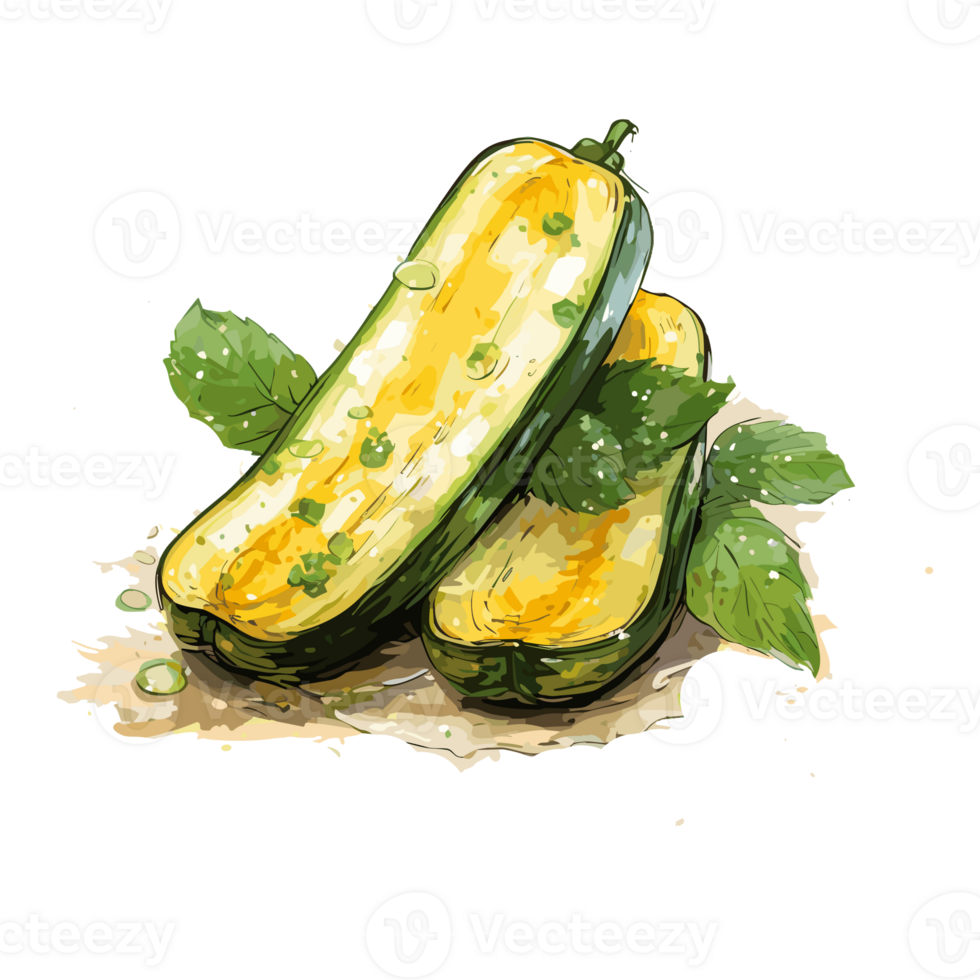 Zucchini watercolor illustration, Vegetable isolated on transparent background, AI Generative png