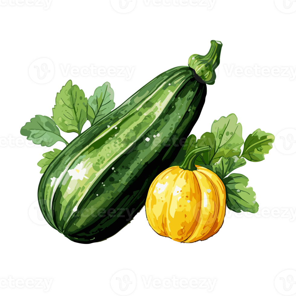 Zucchini watercolor illustration, Vegetable isolated on transparent background, AI Generative png