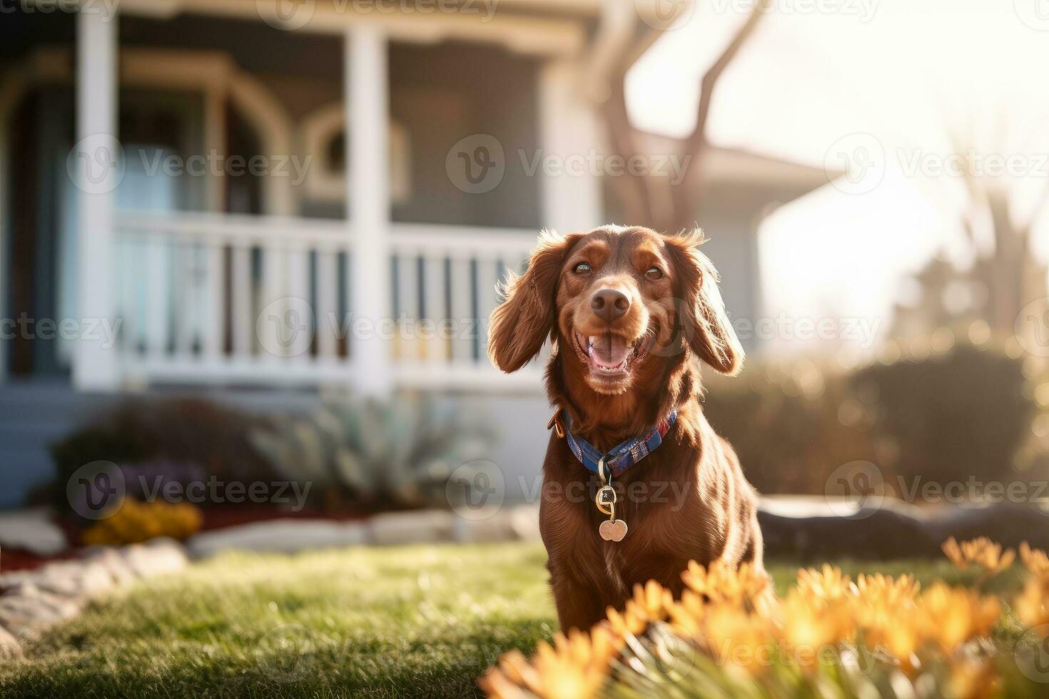 portrait of a happy outdoor summer dog generative AI photo