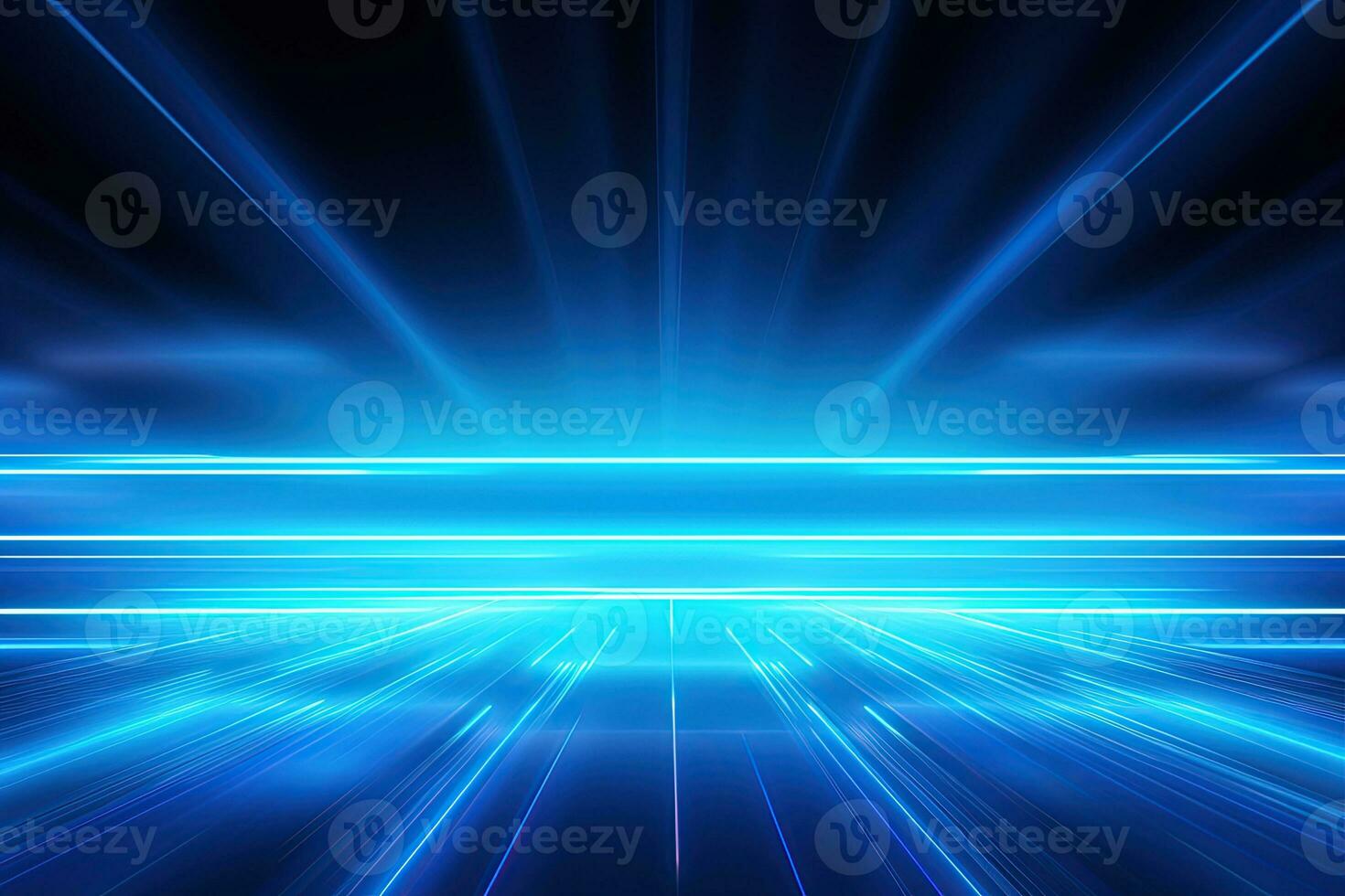 Abstract neon blue background, cyber space, parallel universe, lines, stripes, glow. AI generated photo