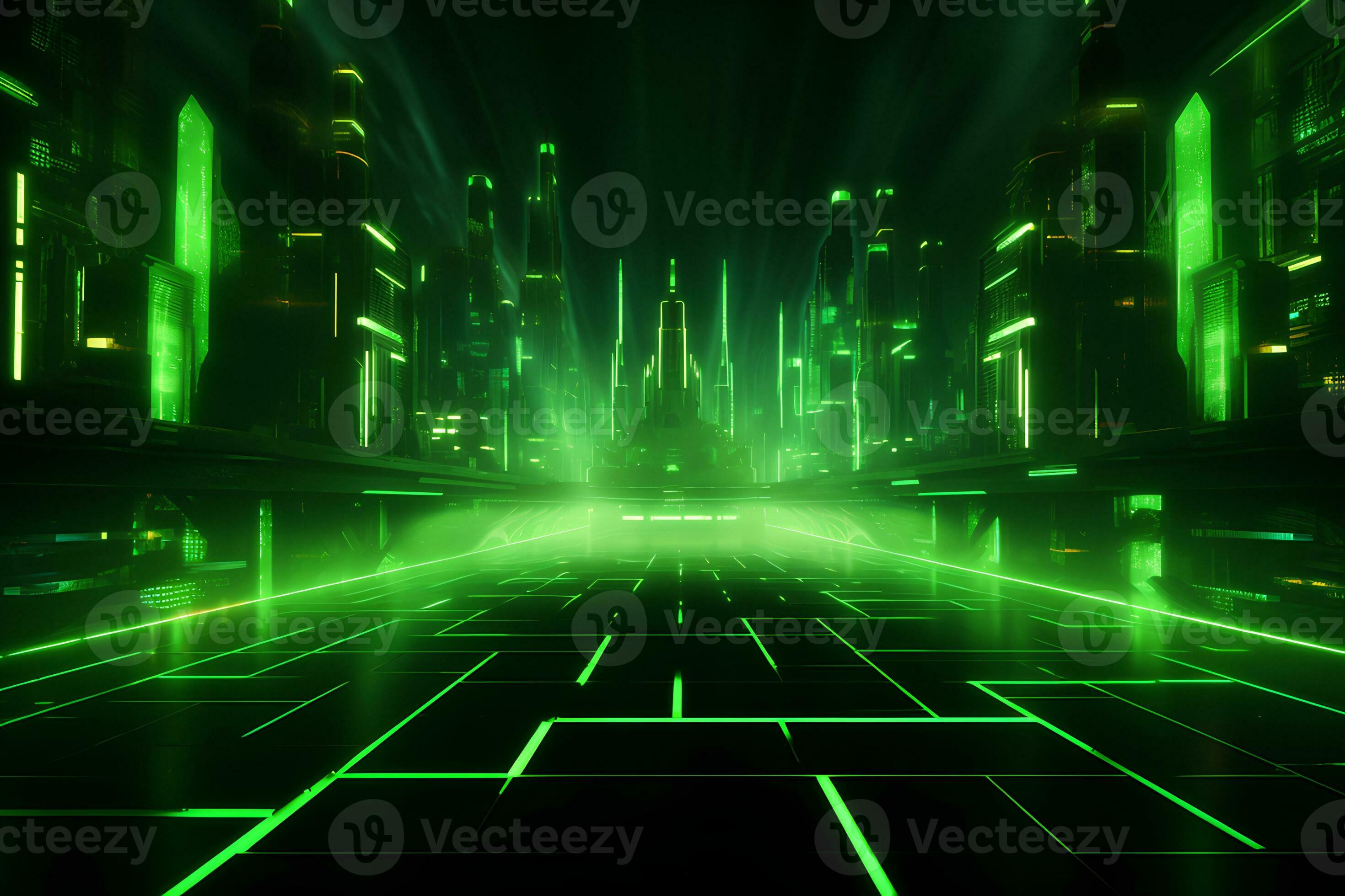 Abstract neon green background, cyber space, parallel universe, lines