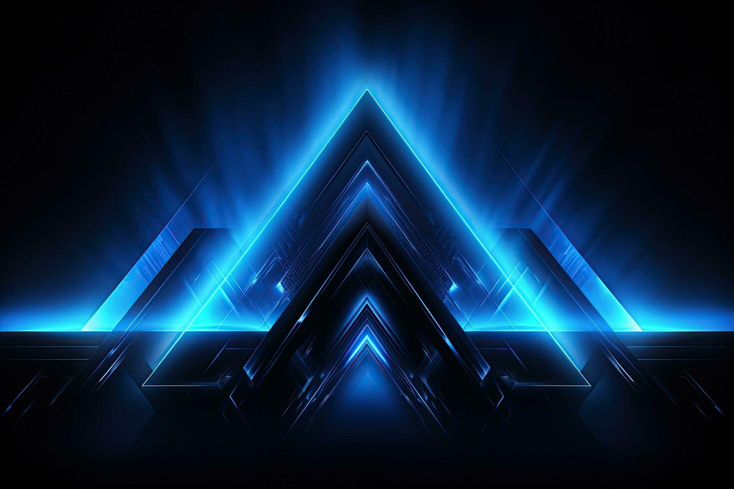 Abstract neon blue background, cyber space, parallel universe, lines, stripes, glow. AI generated photo