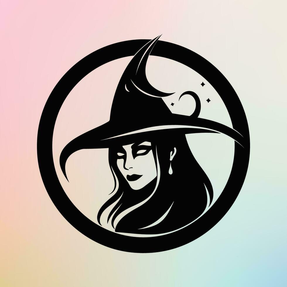 Black Witch Hat with Crescent Moon and Stars vector