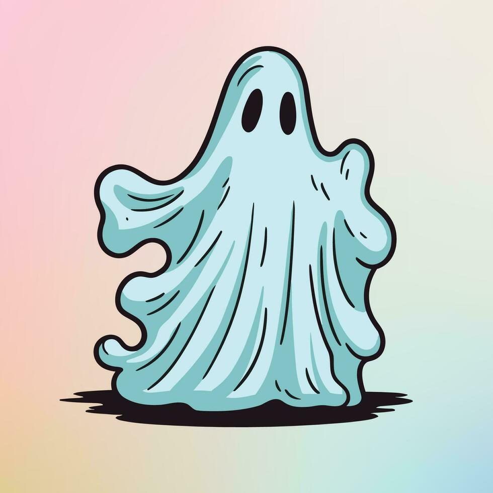 Friendly Ghost Floating on Light Blue Background vector