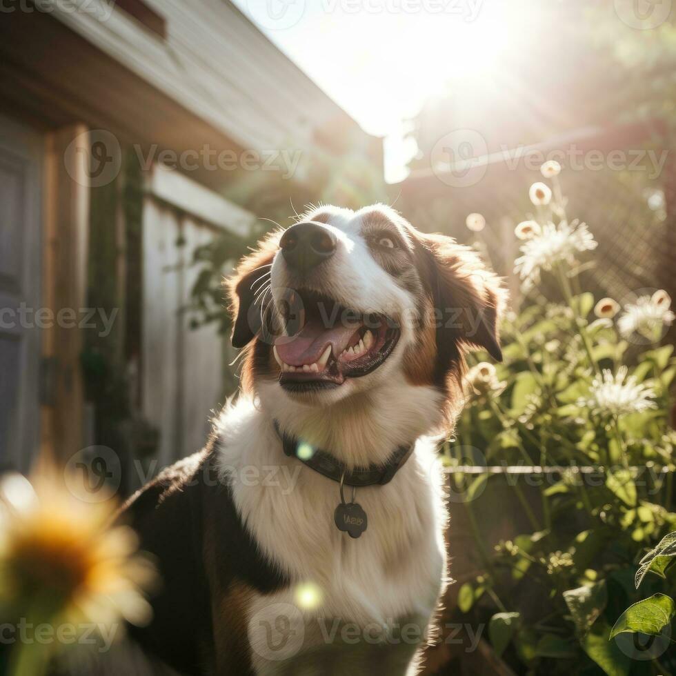 portrait of a happy outdoor summer dog generative AI photo