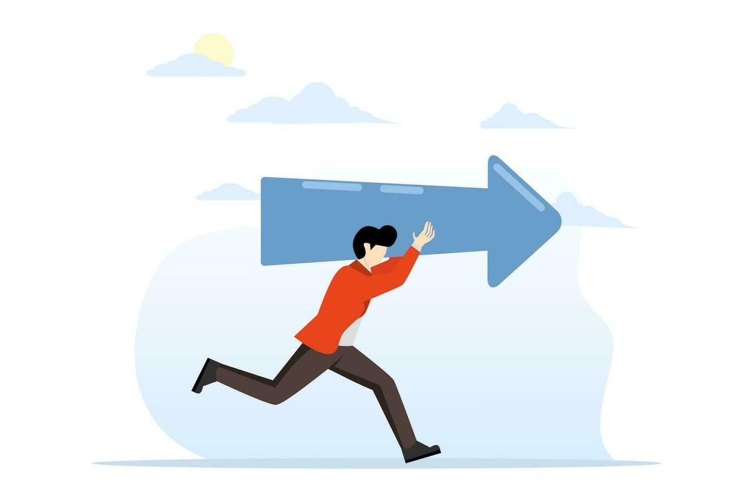 concept of moving forward for a successful future, business direction, determination or courage, career path or road to success, opportunity, confident businessman walking with arrow direction. vector