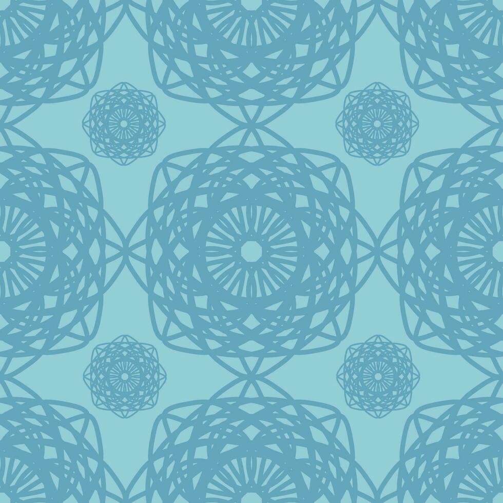 Vector seamless vintage pattern of abstract blue lace flowers on sky blue background