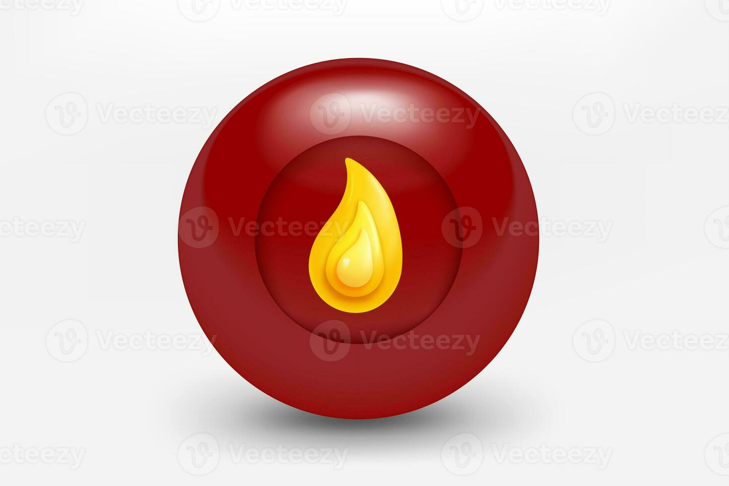 Red ball with golden flame icon. 3d vector illustration photo