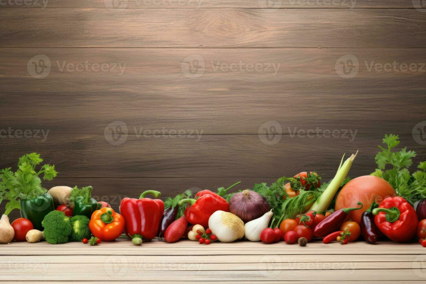 Fresco vegetales en de madera antecedentes. sano comida concepto. espacio para texto foto