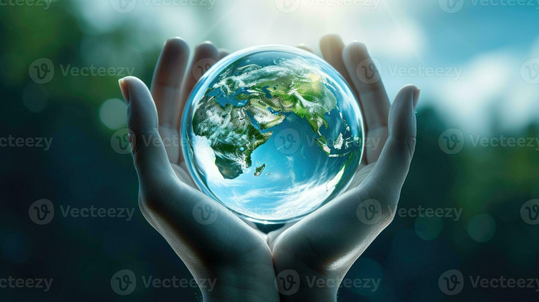 Close up of human hands holding Earth planet. Elements of this image are furnished by NASA photo