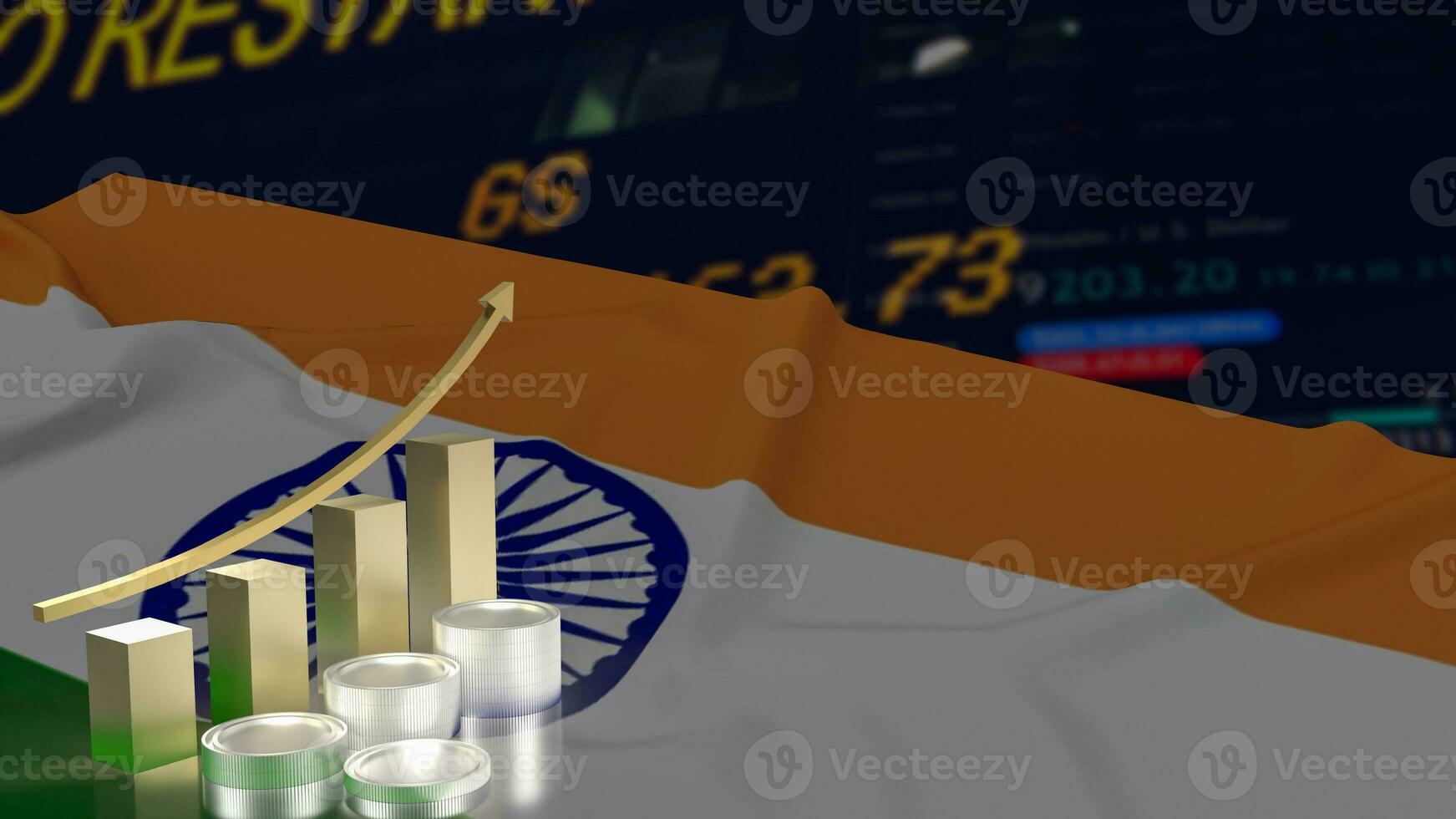 The Chart and India flag for Business concept 3d rendering photo