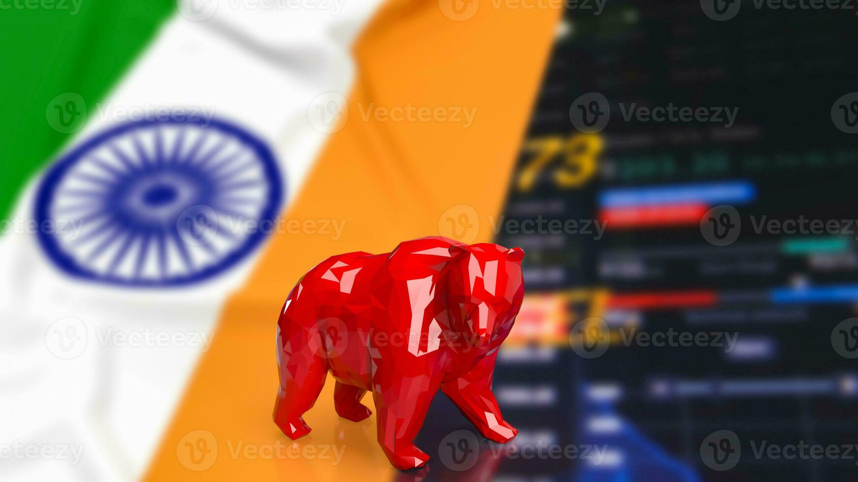 The Red Bear and India flag for Business concept 3d rendering photo