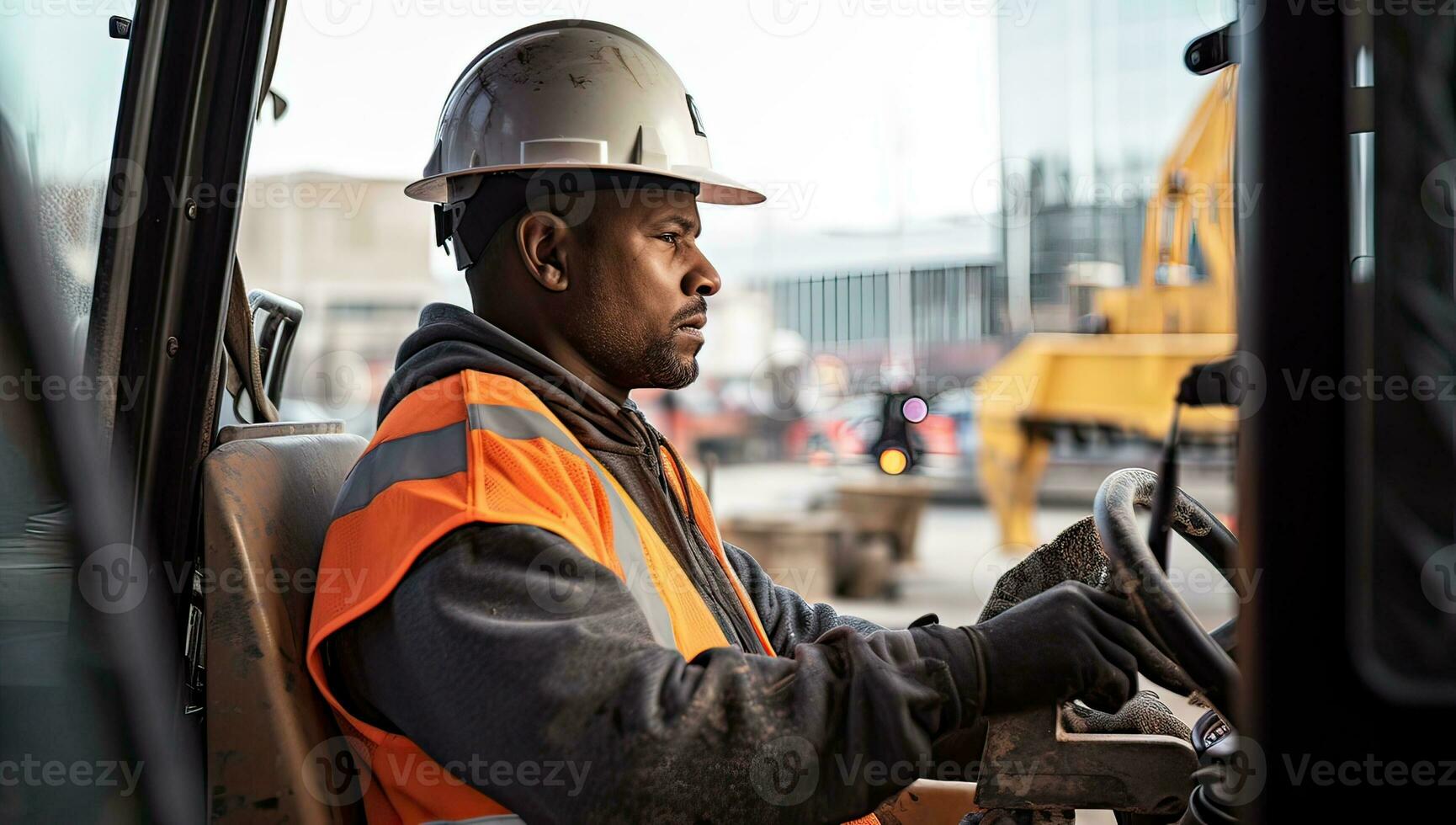 Portrait of engineer working on construction site photo