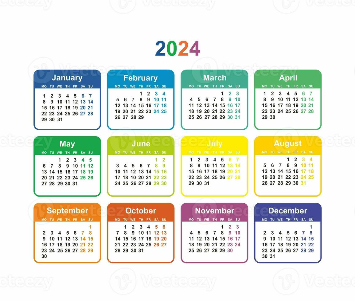 Calendar grid 2024 colorful Simple layout of pocket or wall calendar photo