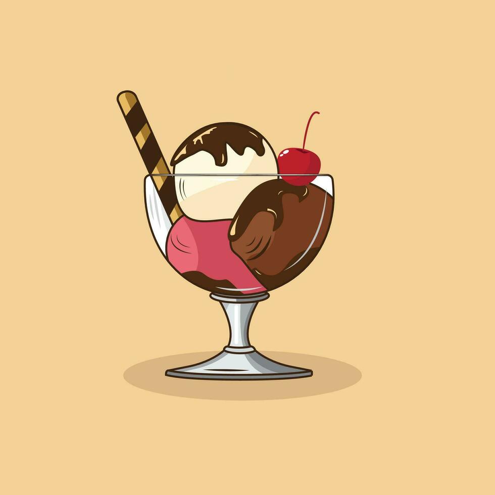 Illustration vector graphic of ice cream sundae chocolate vanilla and strawberry