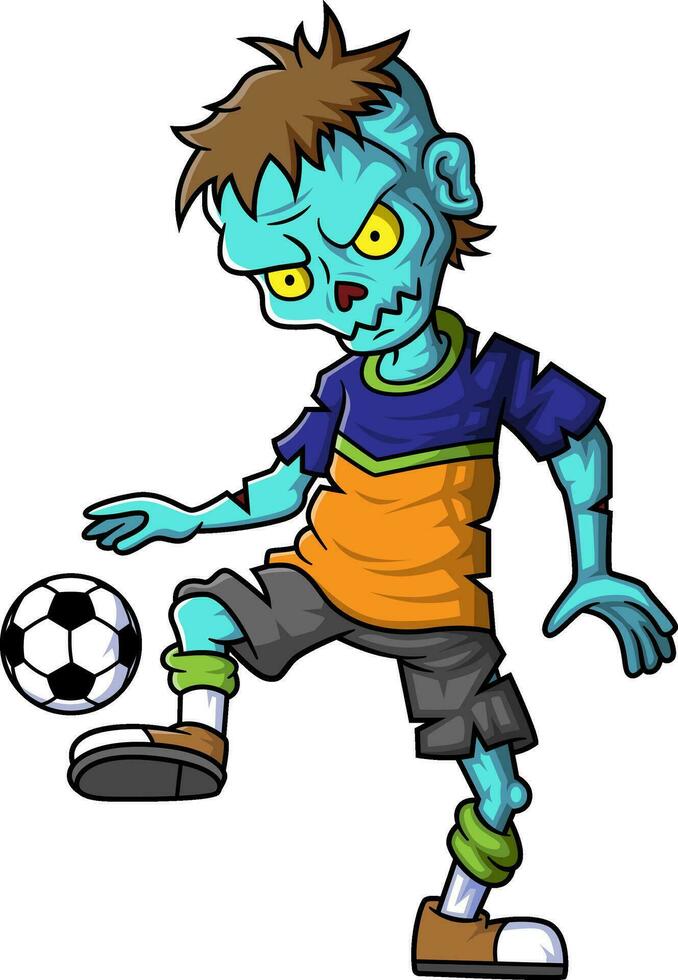 escalofriante zombi fútbol jugador dibujos animados personaje en blanco antecedentes vector