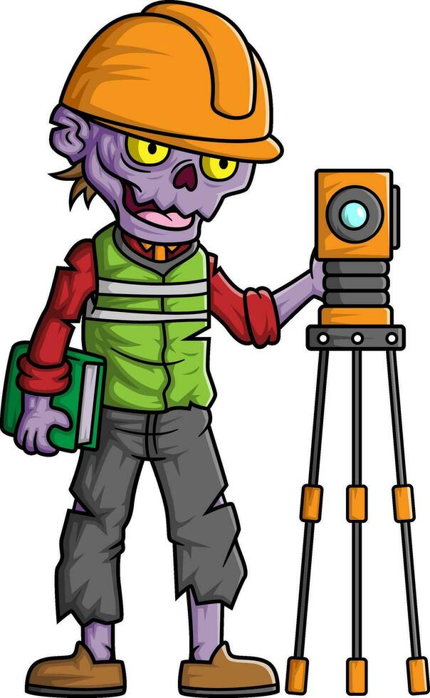 Spooky zombie surveyor cartoon character on white background vector